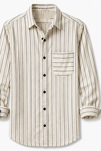 Chemise décontractée en popeline de coton rayée pour homme, manches longues, col rabattu - Product Image 3