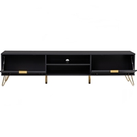 Consola de TV de Madera Negra Delgada y Duradera de 1.8M con Diseño Moderno y Minimalista, para Montar en la Pared, Compatible con Televisores de 65+ Pulgadas, para Sala de Estar, Dormitorio y Comedor