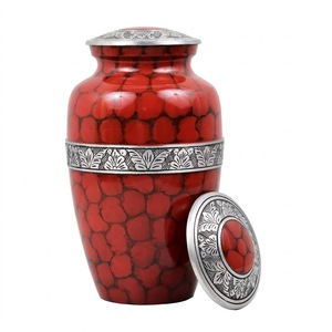 Urna Funeraria de Aluminio Rojo Cereza al por Mayor con Banda de Hojas Plateadas Estilo Adoquín para Cenizas de Adultos, Recuerdo Conmemorativo - Product Image 4