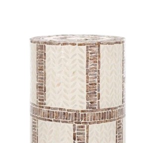 Brown Striped Frame Ivory Leaf Cylinder <b>Stools</b> Mother of Pearl Handcrafted Mosaic Small Side <b>Table</b> Living Room Bedroom Decor - Product Image 4
