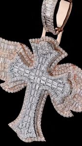 Modern Silver Plated Tin Alloy Cross Pendant AAA Radiant Cut Diamonds Channel Set Hip Hop Religious Charm Unisex Wedding IGI - Product Image 4