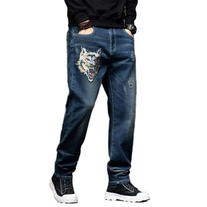 Jeans en denim pour homme, coupe slim droite, décontracté, respirant, taille mi-haute, délavage moyen, couleur unie, nouvelle collection été, direct usine - Product Image 1