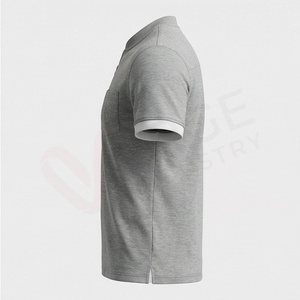 Polo à manches courtes gris pour homme avec col zippé et poche poitrine, design uni en tricot décontracté - Product Image 3