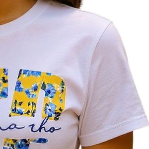 Camiseta Personalizada con Estampado Floral para Mujer, Cuello Redondo, Manga Corta, Diseño con Letras Griegas, Estilo Casual, Verano, Universidad, Moda - Product Image 4