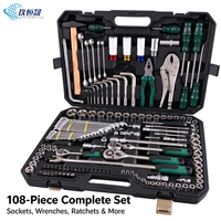 Ensemble d'outils à douilles de 108 pièces en acier au carbone, douilles à cliquet, tournevis, pinces, réparation automobile et domestique