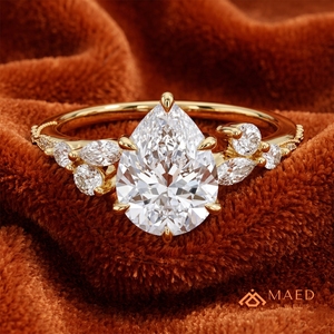 Anillo de Moissanita con Corte de Pera, Anillo de Joyería Fina de Oro para Mujer, con Piedras Laterales, Regalo de Compromiso, Joyería de Moda, Aspecto Elegante y Clásico - Product Image 3