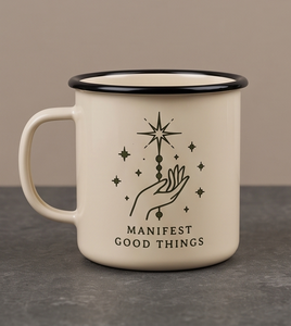 Esoteric Style Metal Camp Cup Manufactured from Heavy Duty Enamelware Featuring Astrology <b>Magic</b> Illustration - Product Image 4