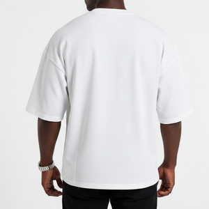 Camiseta Blanca de Cuello Redondo y Manga Corta para Hombre, 100% Algodón Jersey, Estilo Casual, Tallas Grandes, Color Sólido, Corte Holgado, Personalizable - Product Image 5