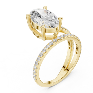 Anillo de compromiso y aniversario clásico de doble banda Aries Jewel con diamante ovalado de 3 CT cultivado en laboratorio, oro macizo de 14K y 18K - Product Image 4