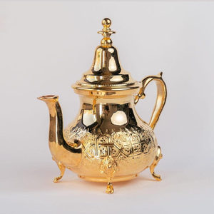 Handmade Gold Brass Moroccan Teapot Intricate Engraved Tea Server Vintage Middle Eastern Style Decorative Tableware Boho Home - Product Image 1