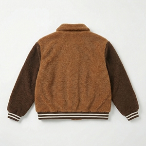 Wholesale Two Tone <b>Sherpa</b> Varsity <b>Jacket</b> | Brown Teddy Bomber with Applique | OEM Streetwear & Collegiate Outerwear Supplier - Product Image 2