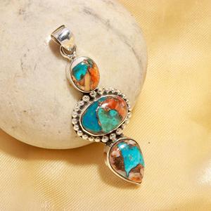 Adorable pendentif artisanal en argent sterling 925 avec pierre précieuse turquoise coquille d'huître, pendentif ovale pour collier et bijoux - Product Image 2