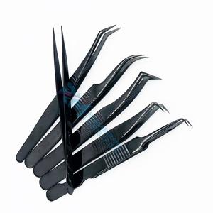 Pince à épiler antistatique en acier inoxydable noir RMI pour extensions de cils, pointe lisse, précision, 14 cm, 12 cm, ensemble de 8 pinces à pointes différentes - Product Image 4