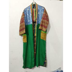 Robe Kimono Maxi Vintage en Soie Recyclée pour Femme, Élégante, Patchwork, Col en V, Cordon de Serrage, Respirante, Séchage Rapide, Idéale pour l'Été - Product Image 3