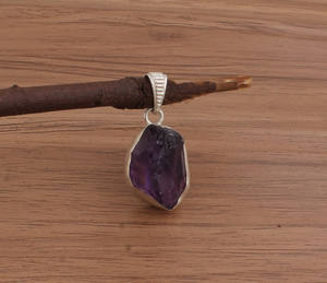 Vintage Bezel Setting Natural <b>Raw</b> <b>Amethyst</b> Pendant 925 Sterling Silver Rough Purple Necklace Uncut Gemstone Healing Jewelry - Product Image 6