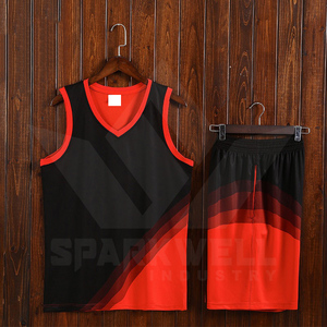 Ensemble de maillots de basket-ball personnalisés pour hommes adultes, col en V, sans manches, en polyester/coton respirant, taille élastique, coupe personnalisée - Product Image 2