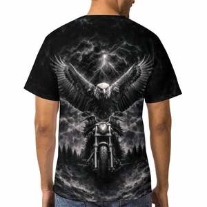 เสื้อยืดแขนสั้นสีดำสำหรับผู้ชาย พิมพ์ลายอินทรีและมอเตอร์ไซค์ ทรงปกติ คอกลม สไตล์นักขี่มอเตอร์ไซค์ ผ้าเจอร์ซีย์ - Product Image 4