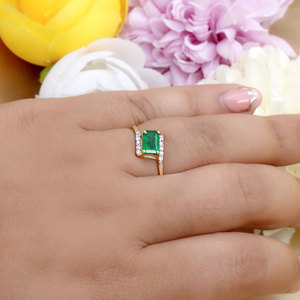 14K Solid Yellow <b>Gold</b> East West Emerald Cut Green Emerald Diamond Bypass <b>Ring</b> Fine Jewelry Wholesale Gemstone <b>Ring</b> for Women Gif - Product Image 6