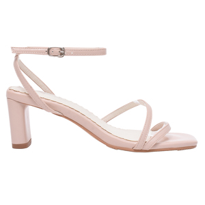 Ann'S Women's Pink Square <b>Toe</b> Block Heel Sandals With Ankle Strap Mid Heel Elegant PU Summer Shoes - Product Image 2