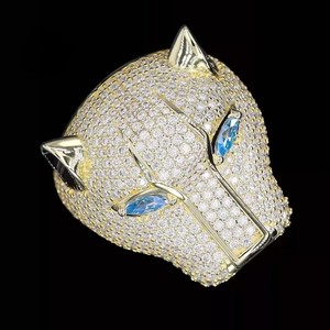 Gold Plated S925 Luxury Panther Head Marquise Cut <b>Fine</b> <b>Ring</b> with Round Eye Moissanite Set Animal Jewelry for Women Gift - Product Image 4