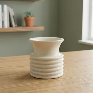 Vase à fleurs en marbre, design minimaliste rond, durable, décoration de table, salon, toutes saisons - Product Image 2