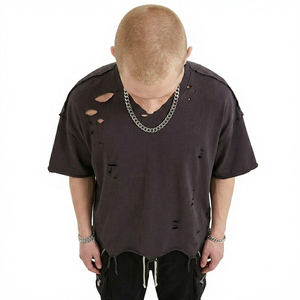 T-shirt à manches courtes noir surdimensionné pour homme, style streetwear, col roulé, jersey tricoté, couleur unie, décontracté, écologique - Product Image 6