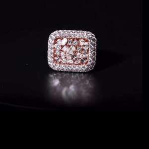 Women's 18K Rose <b>Gold</b> Plated Diamond <b>Cocktail</b> <b>Ring</b> Pave Setting Geometric Luxury Party Jewelry - Product Image 1