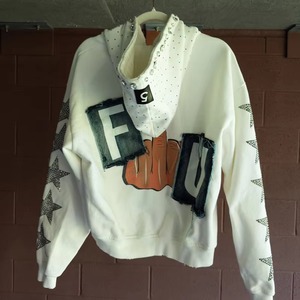 Sudadera con capucha oversize para hombre, personalizada, de gramaje alto, con lavado ácido, 100% algodón, para otoño, ecológica, con pedrería, costura de reserva, corte holgado, efecto desgastado, color liso - Product Image 2