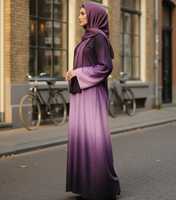 Nouvelle Abaya élégante pour femme, faite à la main, en satin de polyester violet uni, vêtement islamique, longueur au sol, manches longues