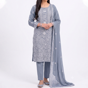 Salwar Kameez en Chiffon pour Femme avec Broderie et Dupatta – Tenue Traditionnelle Indienne et Pakistanaise Décontractée, Longueur Cheville, Coupe Classique - Product Image 1