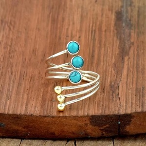 Heaven <b>Crafts</b> Natural Blue Turquoise Bohemian Statement <b>Ring</b> 925 Sterling Silver Spiral Design Multi Band Handmade GIA Certified - Product Image 6