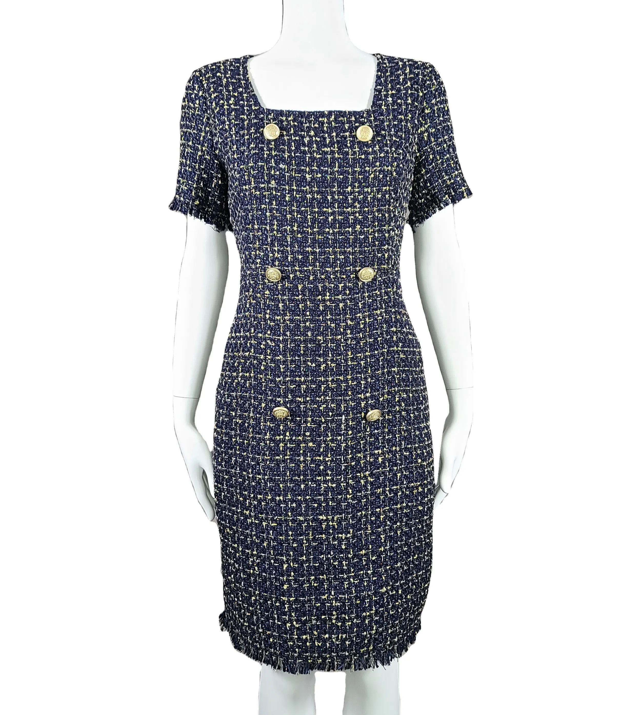 Elegant Stylish Autumn 2021 Polyester Casual Work Lined Tweed Women dress for Ladies