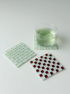 Juego de Posavasos de Mosaico de Vidrio Surtido, Hechos a Mano, con Diseño a Cuadros y Rejilla Multitono, Protectores Modernos para Mesa - Product Image 4