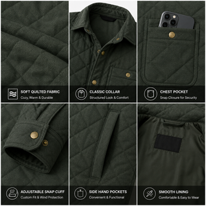 Custom <b>Mens</b> Quilted <b>Shirt</b> Jacket Lightweight <b>Padded</b> Snap Button Outdoor Casual Coat OEM ODM Private Label Wholesale Manufacturer - Product Image 4