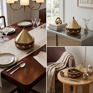Casserole isolante de luxe en bois style tagine avec bol intérieur en acier inoxydable pour le service des aliments - Product Image 3