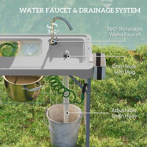 Table de nettoyage de poisson pliante grise portable pour les plages de camping en plein air-comprend le robinet tuyau de drainage pulvérisateur étagère tiroir de rangement - Product Image 4