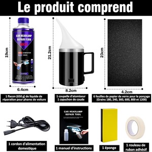 <span class=keywords><strong>Kit</strong></span> de Restauration de Phares de Voiture 650ml – Nettoyant et Polissant pour Phares, Élimine le Jaunissement et l'Oxydation pour Voitures, Camions et VUS - Product Image 2