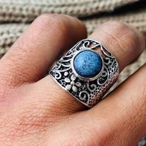 <b>Lapis</b> <b>Lazuli</b> <b>Ring</b> Boho Floral Brass <b>Ring</b> 925 sterling silver <b>ring</b> Filigree <b>ring</b> oxidized silver <b>ring</b> for women - Product Image 2