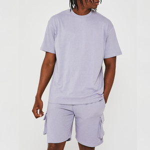 Ensemble T-shirt et short pour homme de haute qualité en coton biologique, T-shirt oversize à col rond et épaules tombantes, survêtement pour homme - Product Image 5