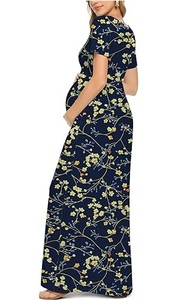 Nuevo Diseño Elegante Vestido de Maternidad de Gasa con Sublimación, Manga Acampanada, Cuello en V, Largo hasta la Rodilla, Estampado Natural, Vestido de Lactancia - Product Image 2