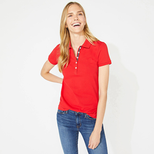 Polo de Manga Corta Rojo para Mujer, 100% Algodón, Tejido Piqué, Estilo Casual, Color Sólido, Largo Regular - Product Image 2