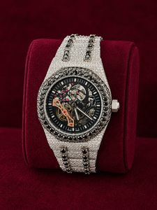Reloj de Lujo para Hombre con Diamantes Negros Moissanite, Estilo Hip Hop, Esqueleto, Totalmente Cubierto de Piedras, Mecánico Automático, con Correa de Acero Inoxidable - Product Image 1