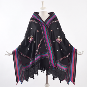 Wholesale Viscose Shawl Floral Embroidery Striped Fringe Border Lightweight Breathable Women OEM ODM Custom - Product Image 1