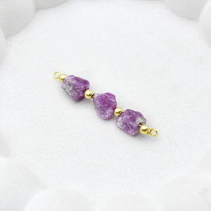 Ruby Connector Three Stone With Beaded Charm Connector Handmade Gold Plated Birthstone Jewelry Gift For Her - Product Image 4