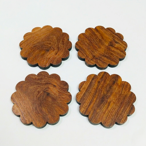 Handmade Natural Wooden Coaster Set of 4, Rustic Scalloped Edge Drink Coasters, Solid Wood Tea Coffee <b>Cup</b> <b>Mat</b> Kitchen Decor Gift - Product Image 3