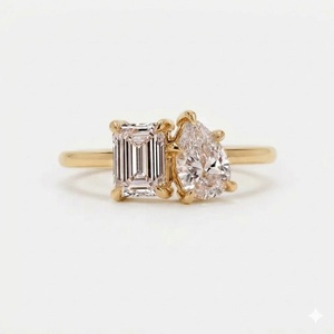 แหวนหมั้น Toi Et Moi ทองคำแท้ 14K มรกต 1 กะรัต และเพชรทรงหยดน้ำ 0.70 กะรัต แหวนสองเม็ด เพชร CVD/HPHT แท้เพาะเลี้ยงในห้องปฏิบัติการ รับรองโดย IGI - Product Image 2