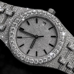 Montre à quartz Moissanite Iced Out avec bracelet en acier inoxydable, cadran rond, montre analogique pour homme - Product Image 2