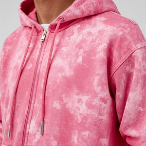 Sudadera con capucha rosa con cremallera, estilo vintage, de algodón lavado, con forro polar y cremallera completa, con personalización OEM ODM - Product Image 2