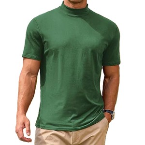 <b>Men's</b> Solid Green Mock Turtleneck Short Sleeve Pullover T-<b>Shirt</b> Breathable Knitted Casual Top Summer Wear - Product Image 2