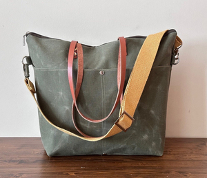 Bolso Tote de Lona y Cuero Estilo Vintage, Bolso de Hombro de Lona, para Viajes, Trabajo, Compras, Gran Capacidad, Bordado Abierto, LCTB-0074 - Product Image 6